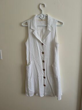 Sleeveless White Button-Front Mini Dress